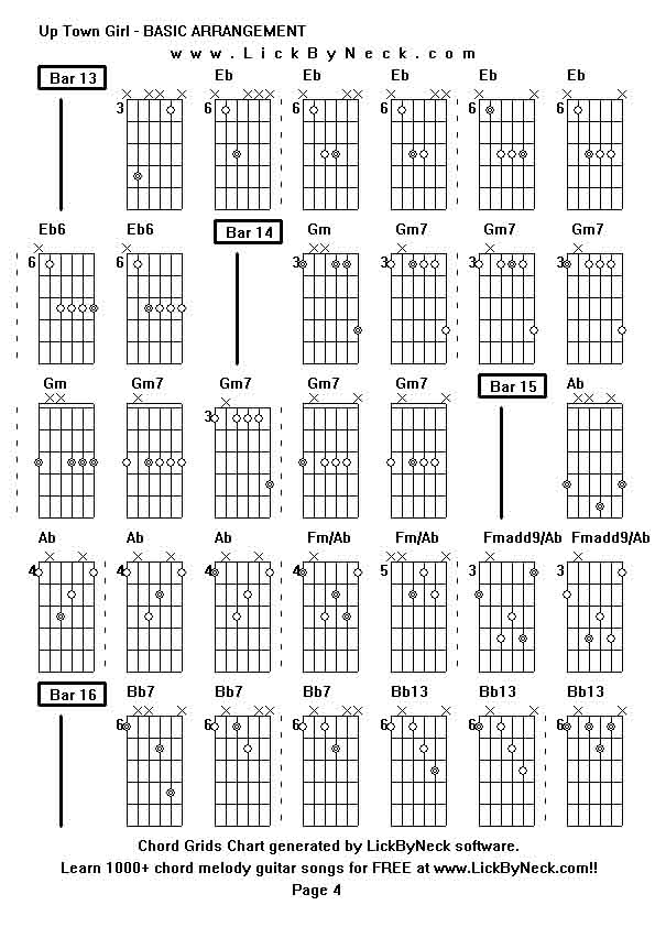 Chord Grids Chart of chord melody fingerstyle guitar song-Up Town Girl - BASIC ARRANGEMENT,generated by LickByNeck software.